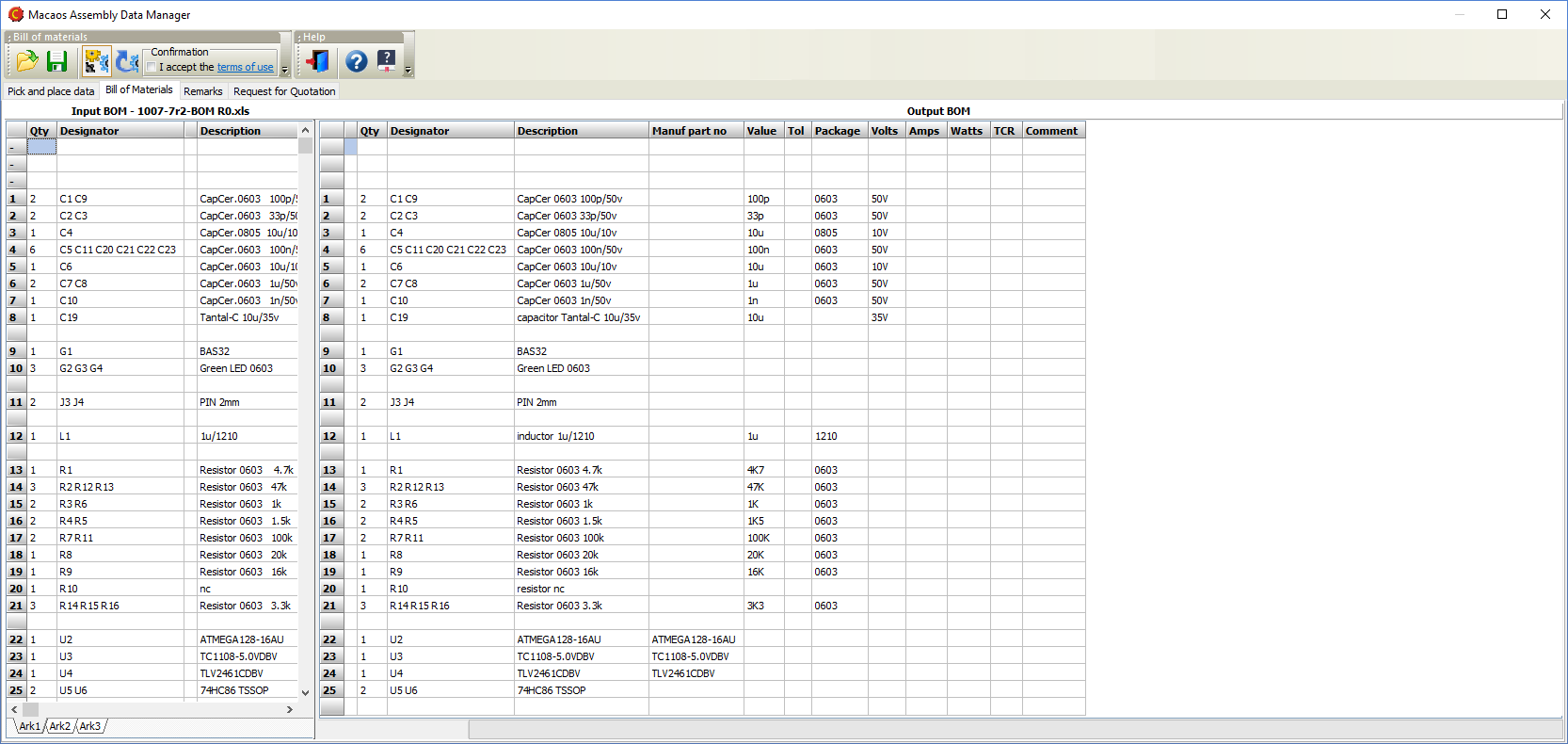 Bill of materials ADM